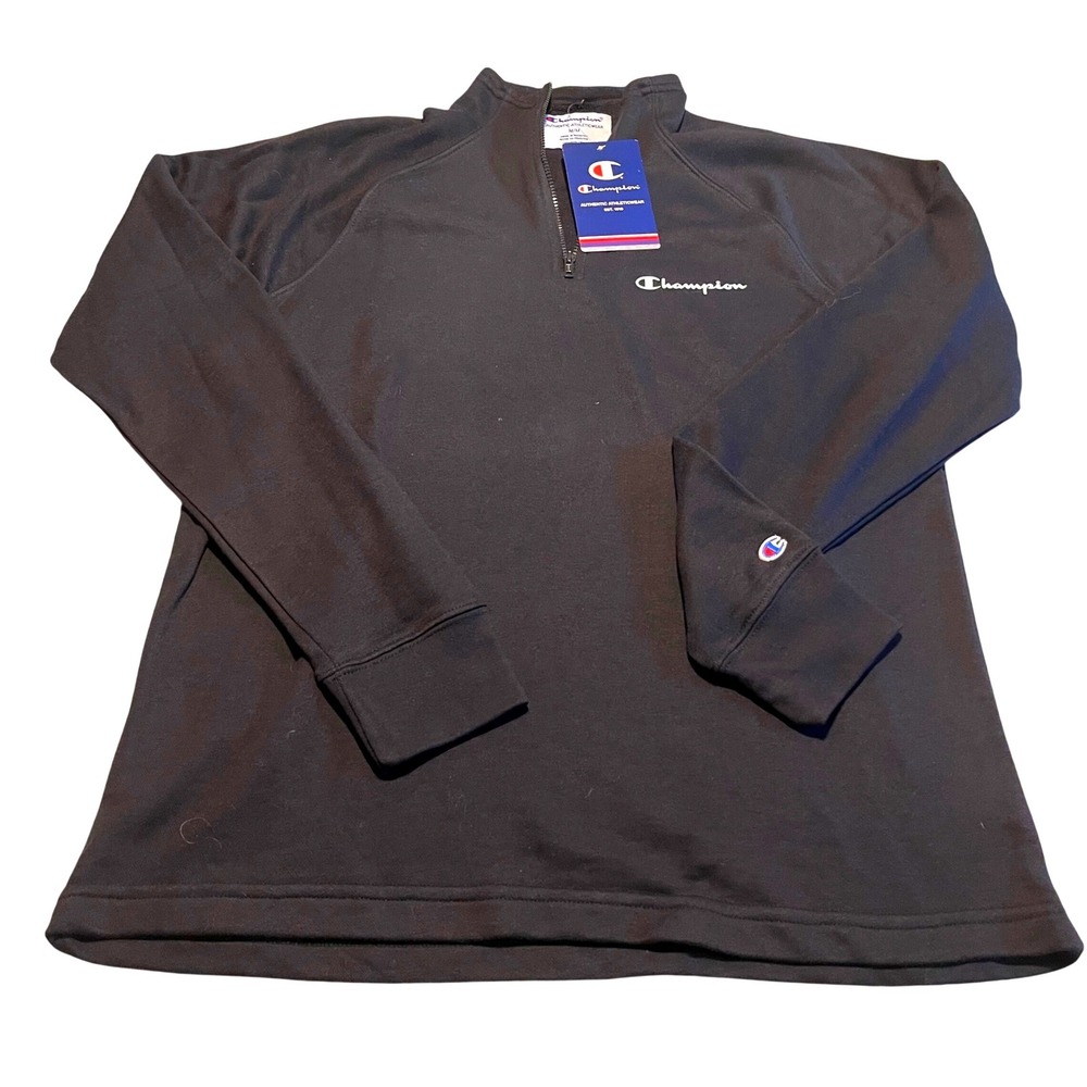 Champion Quarter Zip Pullover Women M Blk Athleisure Embroidered Logo Mock Neck